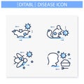 Disease spread concept line icons set. Editable