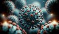 Disease X Virus Virion Particle Close-up, Detailed Virus Model on Blue Background