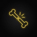 Diseases, bone, break down yellow neon icon. Yellow neon vector icon. Transparent background