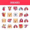 Diseases color line icons set. Isolated vector element.