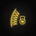 Diseases, dumbbell, spine, load yellow neon icon. Yellow neon vector icon. Transparent background