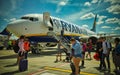 Disembarking Ryanair flight on a glorious summers day