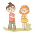 DISGRUNTLE Boy And Girl Quarrel Hand Drawn Vector Illustration