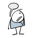 Disgruntled cartoon stickman looks at the interlocutor with hostility and asks a question. Vector illustration of