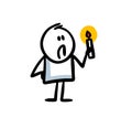 A disgruntled, frightened man holds a burning candle in his hands and lights his way at night in the dark. Royalty Free Stock Photo