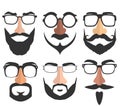 Disguise mask, glasses, nose, eyebrows, mustache and beard. Vector illustrations