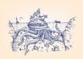 A Disguised Giant Octopus Hides Underwater and Attacks a Fisherman