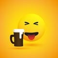 Disgusted Spitting Emoji, Hating the Taste of the Frothy Alcoholic Drink - Simple Emoticon with Stuck Out Tongue and Beer Mug