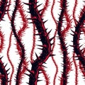 Disgusting horror art and nightmare seamless pattern, vector background. Blackthorn branches with thorns stylish endless