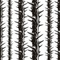 Disgusting horror art and nightmare seamless pattern, vector background. Blackthorn branches with thorns stylish endless