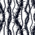 Disgusting horror art and nightmare seamless pattern, vector background. Blackthorn branches with thorns stylish endless