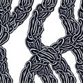 Disgusting horror art and nightmare seamless pattern, vector background. Tangled roots or gut biological life form weird endless