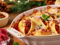 Dish with baked conchiglioni stuffed with ragÃÂ¹ and Pizzottella