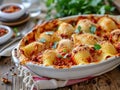 Dish with baked conchiglioni stuffed with ragÃÂ¹ and Pizzottella
