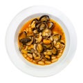 Dish of boiled beans and clams mussels Royalty Free Stock Photo