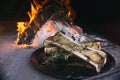 Dish of bone marrow roasted in a rustic wood-fired oven Royalty Free Stock Photo