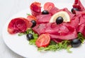 Dish of bresaola and aragula Royalty Free Stock Photo