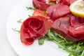Dish of bresaola and aragula Royalty Free Stock Photo