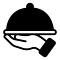 Dish with cap in hand solid icon, waiter service concept. Vector graphics. Hot dish sign on white background, style icon Royalty Free Stock Photo