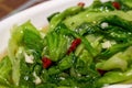 A dish of Chinese national dish, stir-fried lettuce with garlic and chili Royalty Free Stock Photo