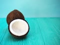 Dish Of Coconut Milk With A Split Fresh Coconut Royalty Free Stock Photo