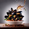 Dish of cooked mussels, shellfish seafood meal Royalty Free Stock Photo