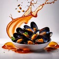 Dish of cooked mussels, shellfish seafood meal Royalty Free Stock Photo