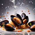 Dish of cooked mussels, shellfish seafood meal Royalty Free Stock Photo