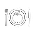 Dish and cutlery with apple fresh fruit