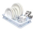 Dish drainer with clean dinnerware Royalty Free Stock Photo