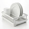 Dish drying rack in white plastic on white background Royalty Free Stock Photo