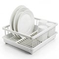 Dish drying rack in white plastic on white background Royalty Free Stock Photo