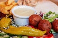 Dish with falafel, pepper and vegetables mix Royalty Free Stock Photo