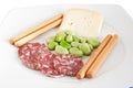 Dish with fava beans, breadstick Royalty Free Stock Photo