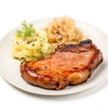 Dish features a succulent steak paired with perfectly cooked potatoes and tender cabbage