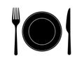 Dish fork knife icons. Cutlery design on white backdrop. Silverware in flat design. Food symbols for restaurant, bar