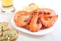 Dish of fresh boiled shrimps Royalty Free Stock Photo