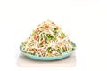 Dish of fried bean sprouts on wooden board Royalty Free Stock Photo
