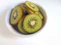 Dish of Kiwi slices on a white Background