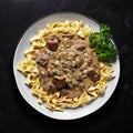 A dish known as Beef Stroganoff. Generative by AI Royalty Free Stock Photo