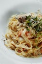 Dish of linguine allo scoglio, typical italian pasta with seafood, Mediterranean Cuisine