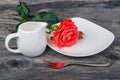 Dish, milk jug and rose Royalty Free Stock Photo