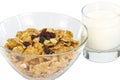 A dish of muesli a glass of fresh milk Royalty Free Stock Photo