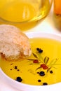 Dish of olive oil with balsamic vinegar and bread