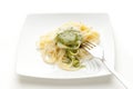 Dish of pesto pasta