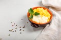 Dish of polenta with melted gorgonzola cheese Royalty Free Stock Photo