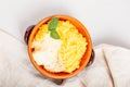 Dish of polenta with melted gorgonzola cheese Royalty Free Stock Photo