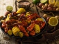 Dish of potato and corn crayfish. Seafood Royalty Free Stock Photo