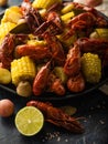 Dish of potato and corn crayfish. Seafood Royalty Free Stock Photo