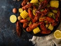 Dish of potato and corn crayfish. Seafood Royalty Free Stock Photo
